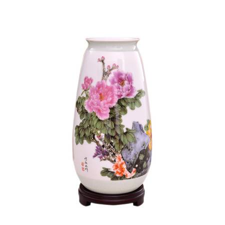 景德鎮陶瓷花瓶擺件——春風富貴牡丹花開客廳家居裝飾小工藝品賞析